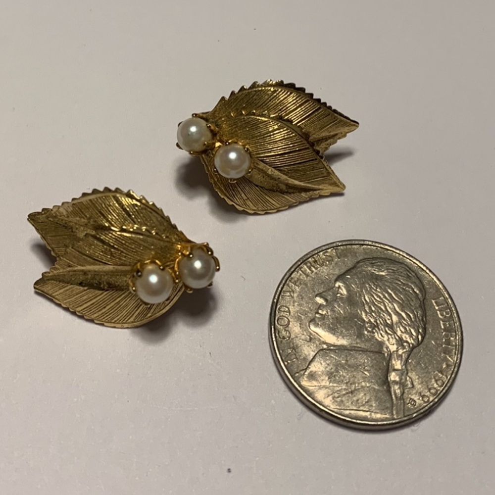 Antique Gold Leaf and Pearl Berries Clip Earrings